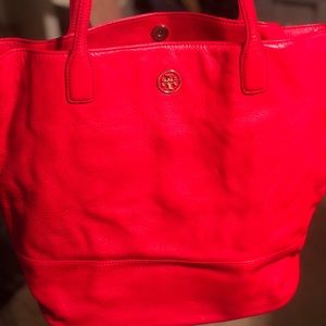 Leather Tory Burch bucket tote bag